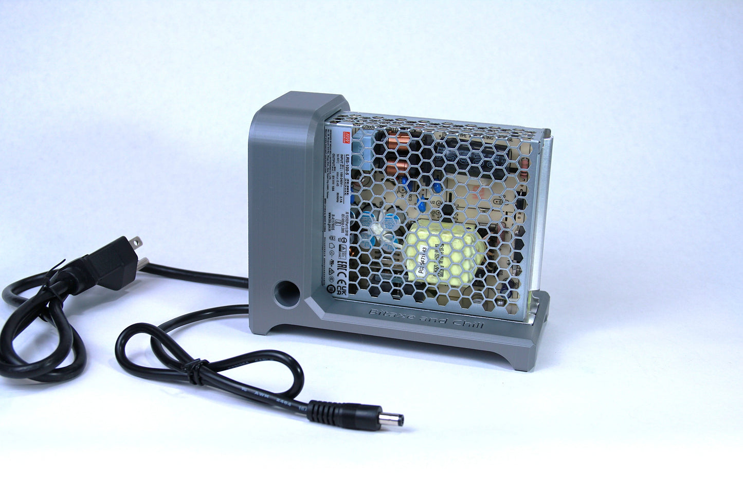 Super Duty 100W Bitaxe Power Supply - Meanwell LRS-100 with 16 Gauge Cables and Custom Stand